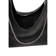 Calvin Klein Sac hobo en cuir noir texturé avec bandoulière chaîne argentée