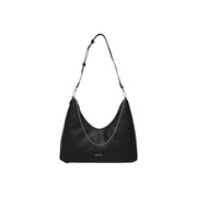 Calvin Klein black textured leather hobo bag with silver chain strap and zip pocket for stylish everyday use
