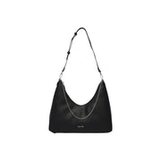 Calvin Klein black textured leather hobo bag with silver chain strap and zip pocket for stylish everyday use