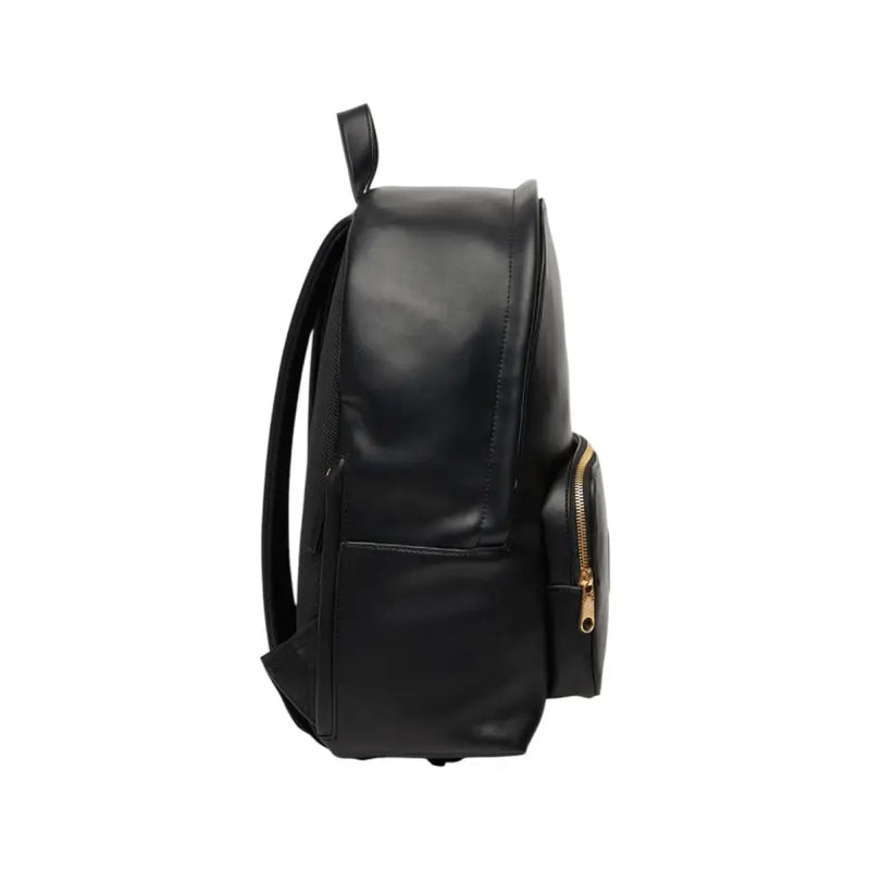 Calvin Klein black leather rucksack with gold tone zipper accents and multiple zip pockets for organized storage