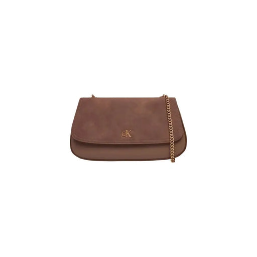 Calvin Klein Sac bandoulière en daim marron avec bandoulière chaîne dorée
