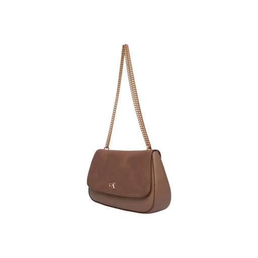 Calvin Klein Sac bandoulière en cuir taupe avec bandoulière chaîne dorée