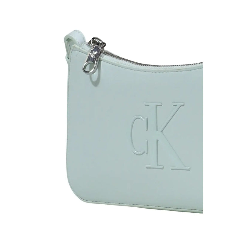 Calvin Klein green polyurethane shoulder bag with zip pockets featuring a light mint green pouch and embossed CK logo