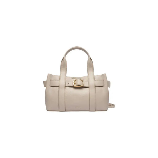 Calvin Klein Sac à main en cuir beige avec boucle dorée et top poignées
