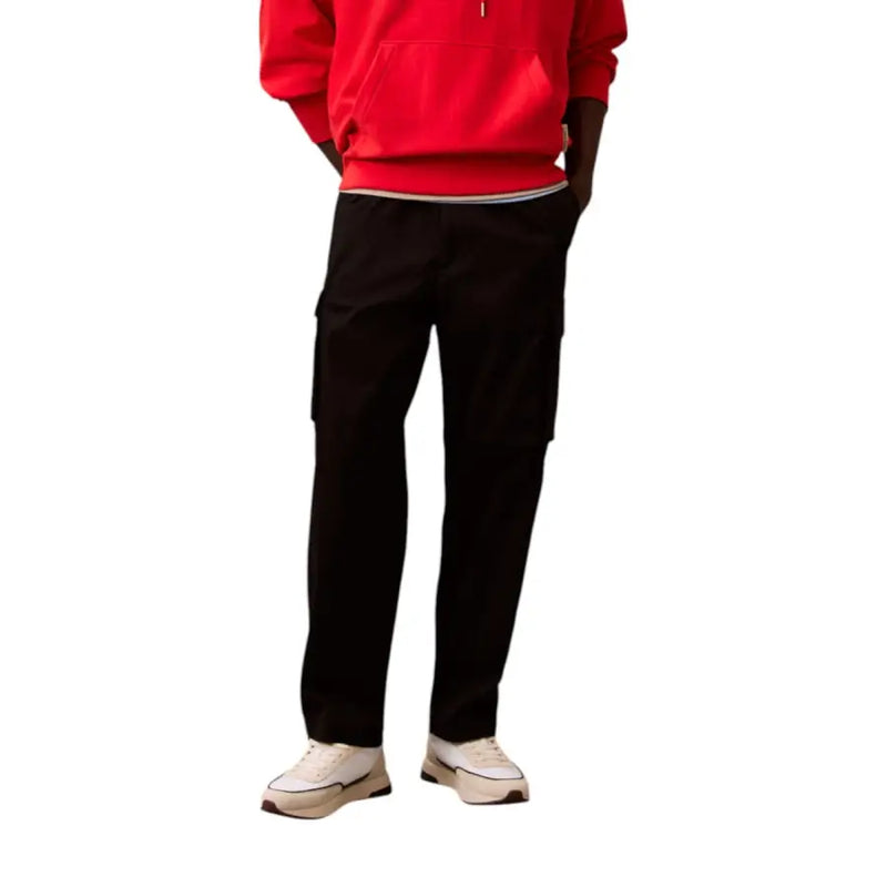 Calvin Klein Jeans black fall winter men trousers with straight-leg cut and visible side pockets in cargo style