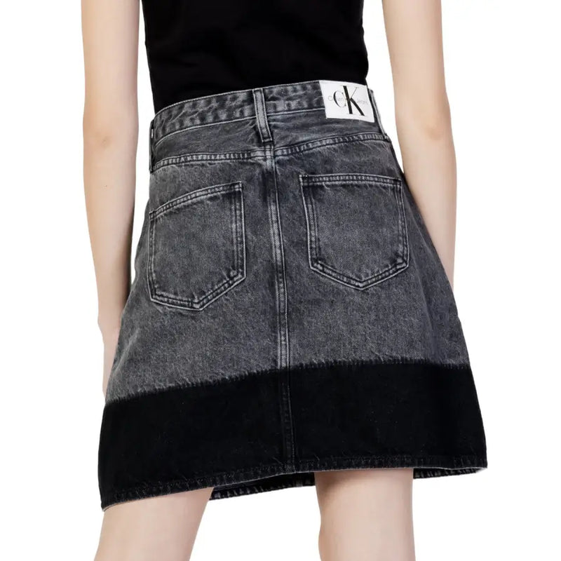 Calvin Klein Jeans black fall winter women’s skirt in black and gray denim with two tone gradient and contrasting hemline
