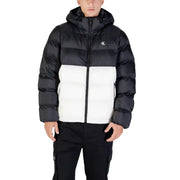 Calvin klein black and white puffer jacket with hood.
