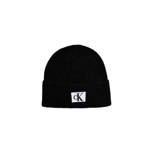 Black calvin klein beanie with white logo.