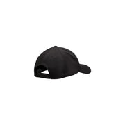 Black baseball cap with adjustable strap and curved brim.