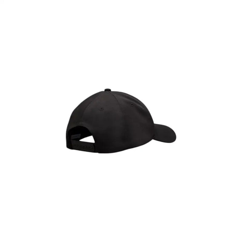 Black baseball cap with adjustable strap and curved brim.