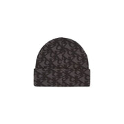 Black and gray calvin klein beanie with monogram pattern.