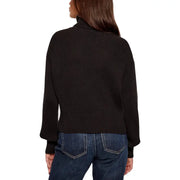 Black ribbed knit turtleneck sweater with long sleeves and cropped hem from Calvin Klein Jeans women’s knitwear