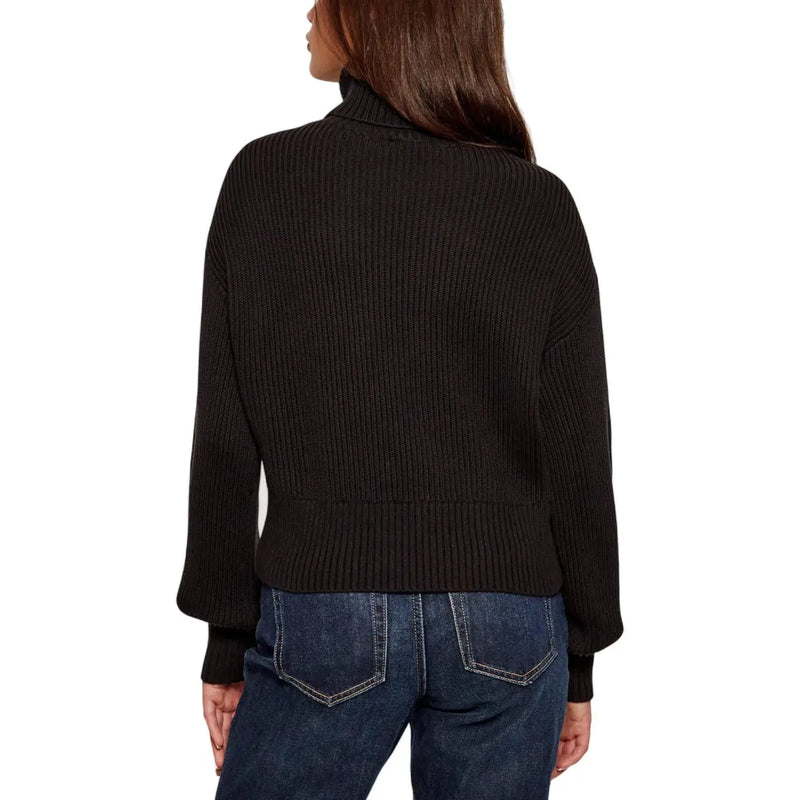 Black ribbed knit turtleneck sweater with long sleeves and cropped hem from Calvin Klein Jeans women’s knitwear