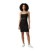 Calvin klein jeans black sleeveless cotton dress with white logo band and spaghetti straps
