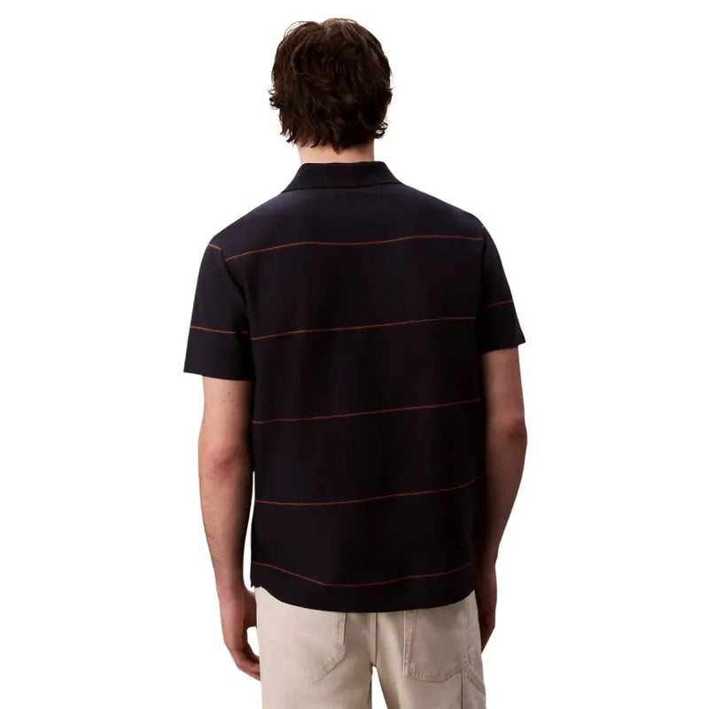 Calvin klein jeans men s black cotton polo shirt with short sleeves and thin red horizontal stripes