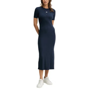 Calvin Klein Jeans Robe midi en maille côtelée bleu marine à manches courtes