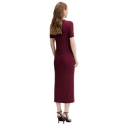 Calvin Klein Jeans Bordeaux modal dress for women in sleek burgundy with short sleeves and fitted midi silhouette