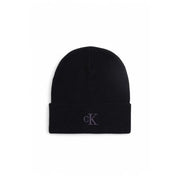 Black calvin klein beanie with monogram logo.