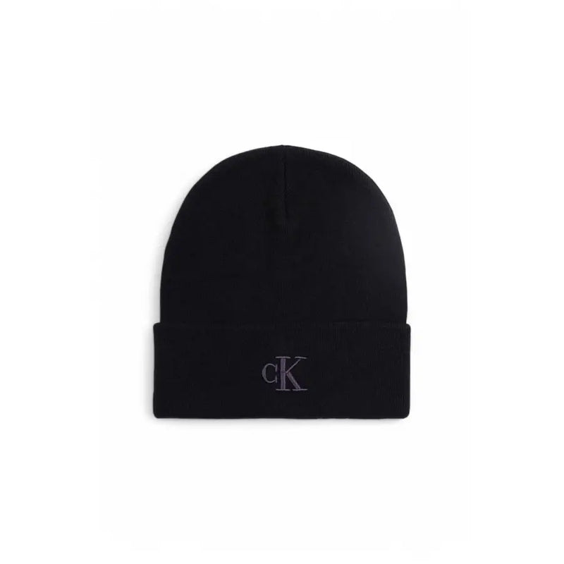 Black calvin klein beanie with monogram logo.