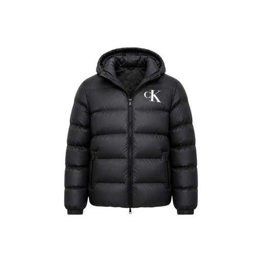 Calvin Klein Jeans Veste noire pour homme à capuche avec logo CK blanc sur la poitrine, vue de face