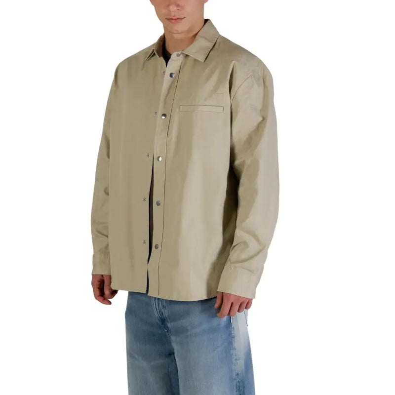 Calvin Klein Jeans Blazer beige en coton pour homme, coupe classique, légèrement brillant et boutons argentés