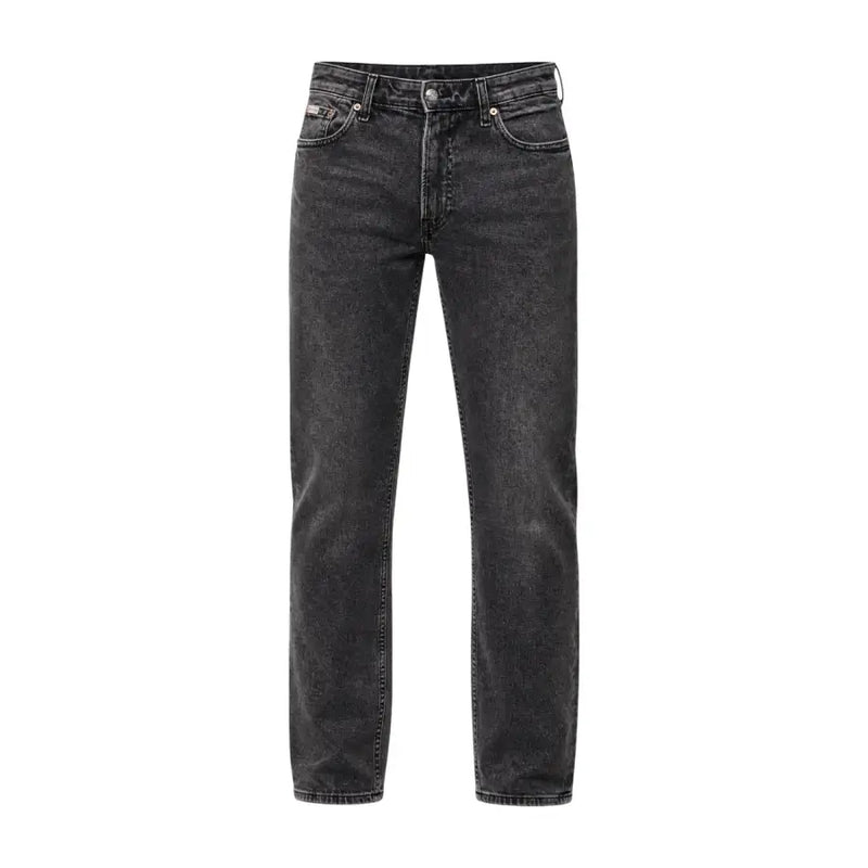Calvin Klein Jeans Jean beige en coton pour homme, coupe classique, en denim foncé, à jambes droites et cinq poches.