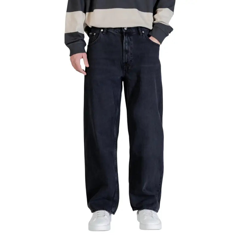 Calvin Klein Jeans Jean en denim noir délavé foncé pour homme, coupe droite décontractée et design classique à cinq poches