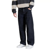 Calvin Klein Jeans Jean en denim de coton noir pour homme, délavage foncé, coupe droite décontractée et détails de surpiqûres classiques