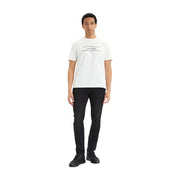 Calvin Klein blanc t-shirt jean slim en denim de coton noir pour homme, avec logo noir et rayures horizontales.