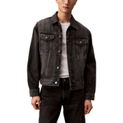 Calvin Klein Jeans Veste homme en coton noir avec fermeture boutonnée en denim gris foncé et poches poitrine