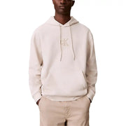 Beige Calvin Klein Sweat à capuche en coton avec logo brodé discret et cordons de serrage assortis pour une tenue décontractée