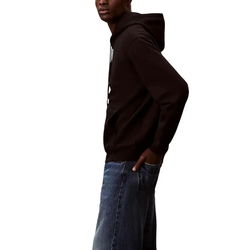 Calvin Klein Jeans Sweat-shirt à capuche noir en coton pour homme, avec cordons de serrage et poche avant, idéal pour une tenue décontractée.