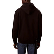 Calvin Klein Jeans Sweat-shirt noir en coton à col rond pour homme, doté d'une capuche marron foncé à manches longues et poignets côtelés.