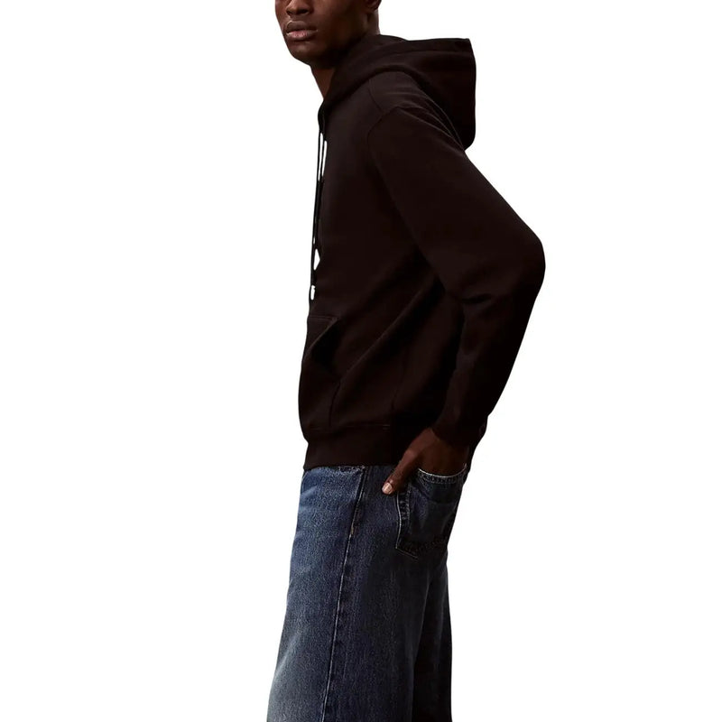 Calvin Klein Jeans men black cotton hooded sweatshirt with drawstrings and front pocket for casual wear
