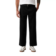 Calvin Klein Jeans Pantalon noir en coton pour homme, coupe ajustée à jambes larges et plis discrets sur le devant