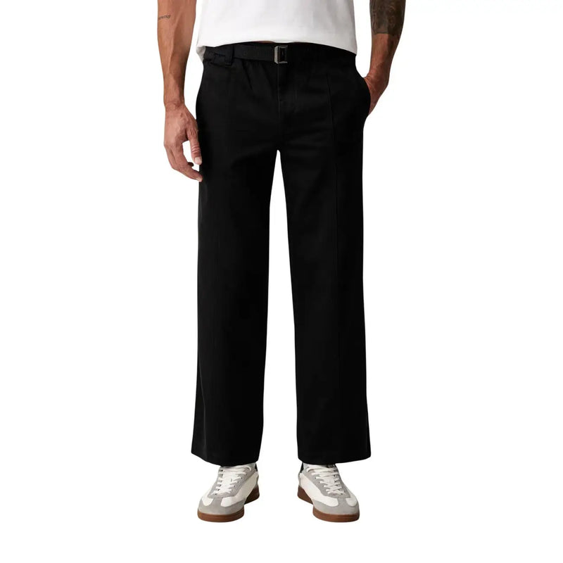 Calvin Klein Jeans Pantalon noir en coton pour homme, coupe ajustée à jambes larges et plis discrets sur le devant