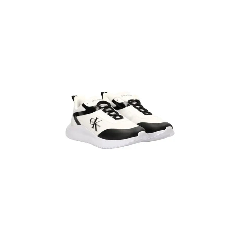 Calvin Klein Jeans Baskets montantes noires et blanches en polyester pour homme, à lacets, au design élégant et aux empiècements contrastés ornés du logo CK.