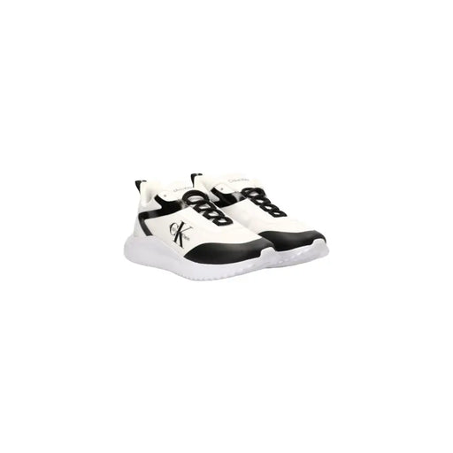 Calvin Klein Jeans Baskets montantes noires et blanches en polyester pour homme, à lacets, au design élégant et aux empiècements contrastés ornés du logo CK.