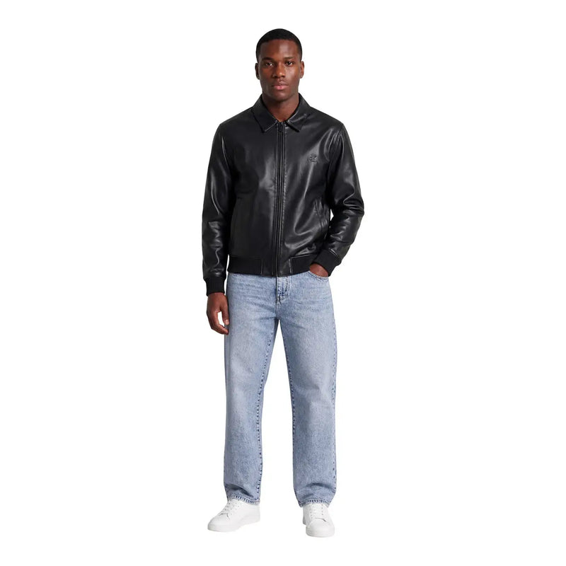 Black leather bomber jacket with subtle logo on left chest calvin klein jeans men black zip blazer polyester size l