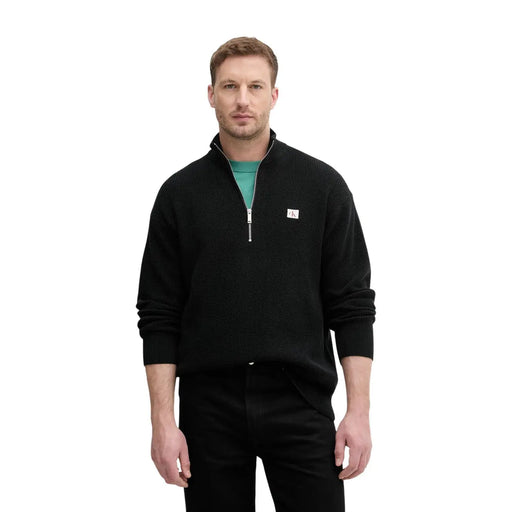 Calvin Klein Jeans men black cotton knitwear sweater with half-zip and small white logo on the chest