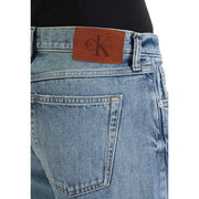 Jean en denim délavé, vue de dos, avec empiècements en cuir marron Calvin Klein écusson de marque classique en coton 100%