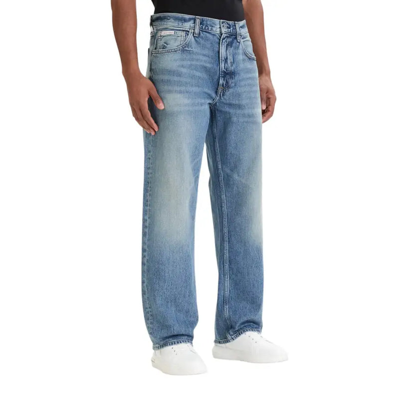 Calvin Klein Jean homme bleu clair délavé, coupe droite classique, 100 % coton denim, cinq poches