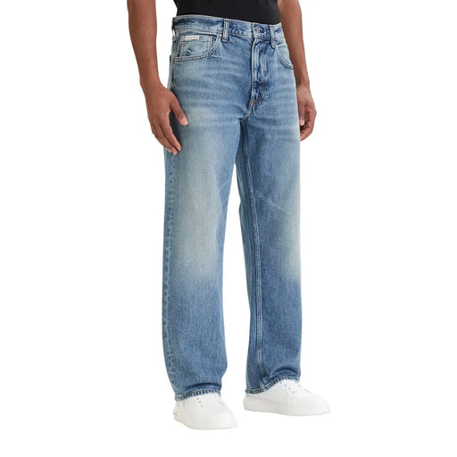 Calvin Klein jeans men light-wash blue classic straight-leg 100 cotton denim jeans with five-pocket design