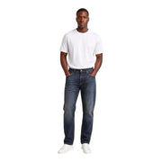 Calvin Klein Jean homme en denim de coton bleu foncé, coupe droite classique et surpiqûres apparentes.