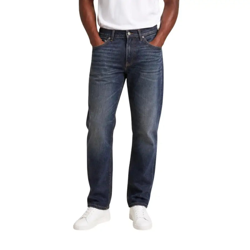 Calvin Klein Jeans Jean en denim de coton bleu pour homme, délavage foncé, coupe droite classique et détails de coutures apparentes