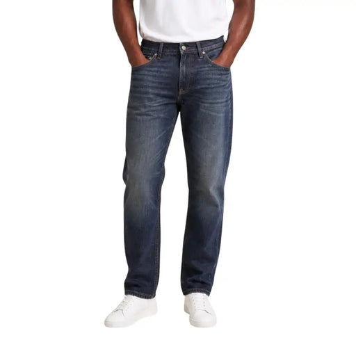 Calvin Klein Jeans Jean en denim de coton bleu pour homme, délavage foncé, coupe droite classique et détails de coutures apparentes