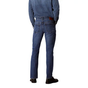 Calvin Klein Jeans Jean en denim de coton bleu pour homme, coupe droite classique et passant de ceinture en cuir marron