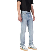 Calvin klein jeans men blue organic cotton jeans featuring light-wash denim with five-pocket design and subtle thigh fading