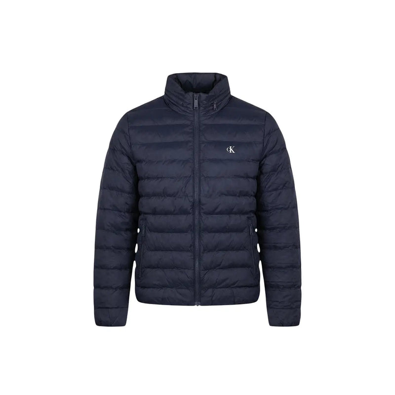 Doudoune matelassée en polyester bleu marine foncé avec col montant et Calvin Klein Logo sur la poitrine gauche, taille L