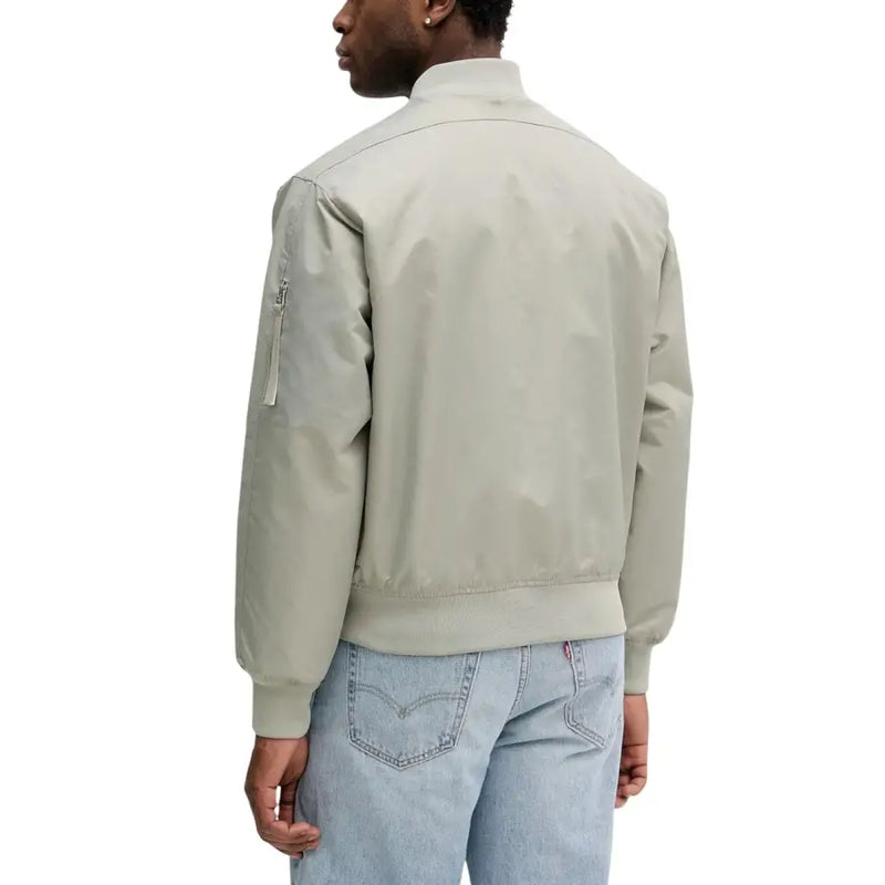 Calvin Klein Jeans Blazer zippé vert en polyamide pour homme, col côtelé beige clair style bomber et poche zippée sur la manche